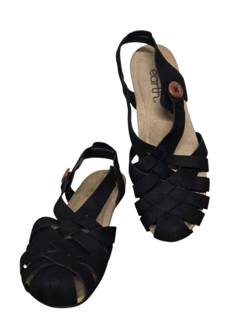 Earth Belita Leather Fisherman Sandals Shoes Womens Size 8 Black Casual Classic